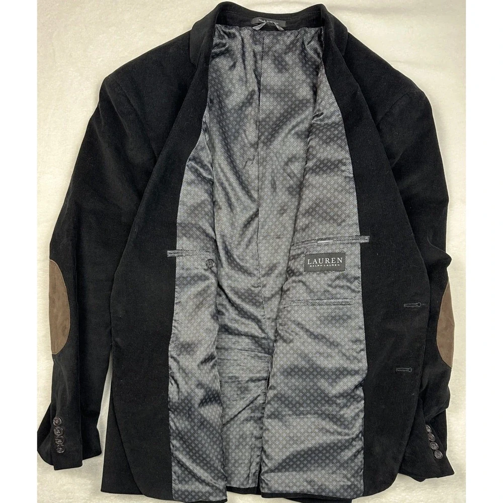 Lauren Ralph Lauren Men Black Corduroy Sport‎ Coat Blazer Elbow Patches Size XL